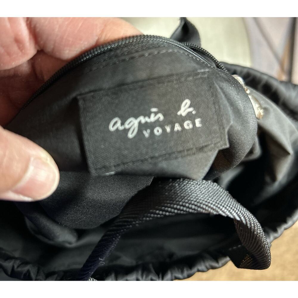 Agnes B Black Nylon Drawstring Backpack with Front Zipper Pocket - Picture 5 of 8